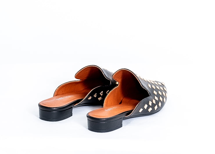 Diva Studded Slide in Flats (Black)