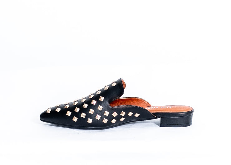 Diva Studded Slide in Flats (Black)