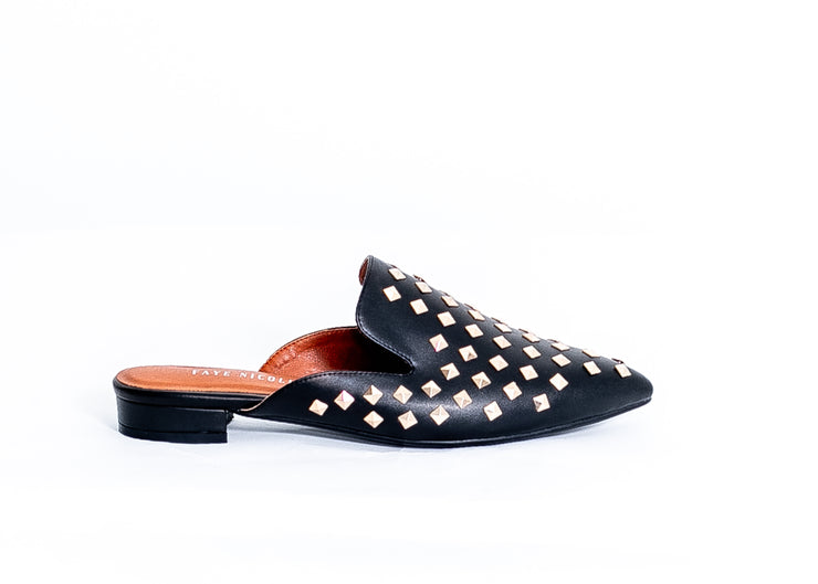 Diva Studded Slide in Flats (Black)